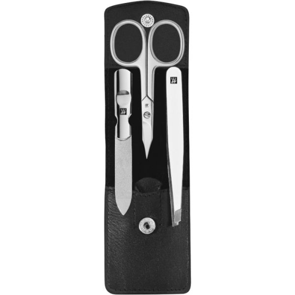 Zwilling CLASSIC INOX Maniküreset Manicure Etui Nagelpflege Taschen-Etui Rindleder schwarz 3-tlg.