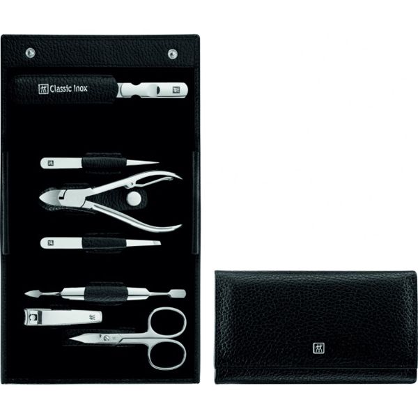 Zwilling Schwarzes Leder-Etui mit Druckknopf, 7-tlg. Manicure Etui hochwertiger Instrumente