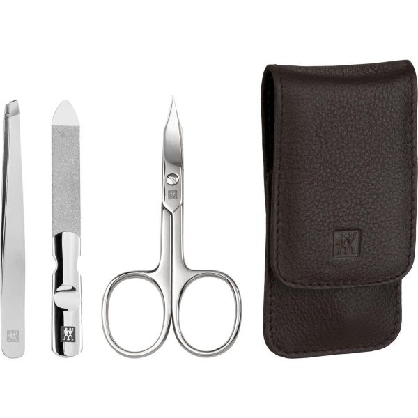 Zwilling CLASSIC INOX Druckknopf-Etui, Braun, 3-tlg. hochwertiges  Edelstahl