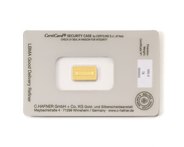 C.Hafner Geprägte Feingoldbarren 2g