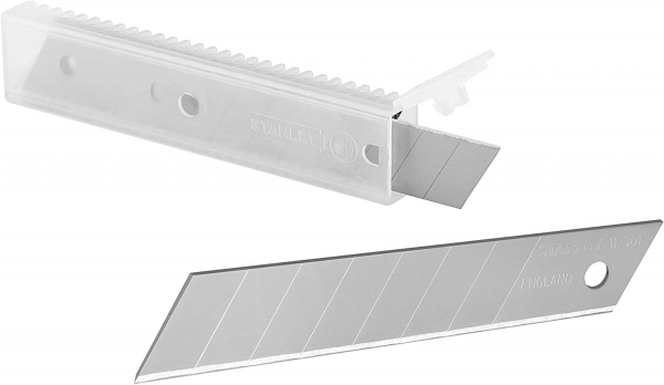 Stanley Abbrechklingen 10 Stück Pro Packung 18 mm, gerade Schneide, 0,55 mm Schneidstärke, 110 mm Klingenlänge, 20 Packung