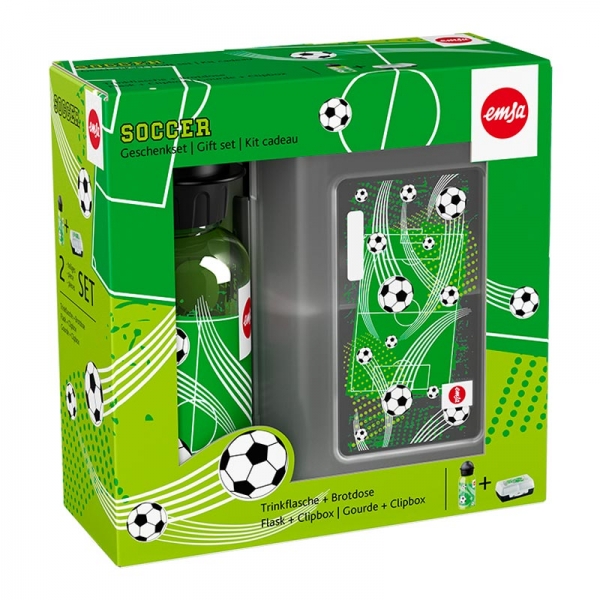 EMSA KIDS Trinkflasche & VARIABOLO Brotdose Geschenkset Soccer Fußball