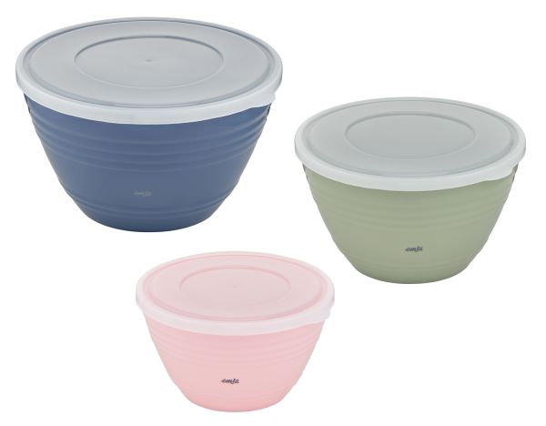 Emsa Prep & Bake Kunststoff-Rührschüssel Set 3-teilig mit Deckel (1,7+2,75+4,15L)