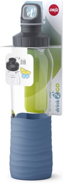 Emsa Drink2Go Glas Trinkflasche Fassungsvermögen: 0,7 Liter Schraubverschluss Aqua-Blau