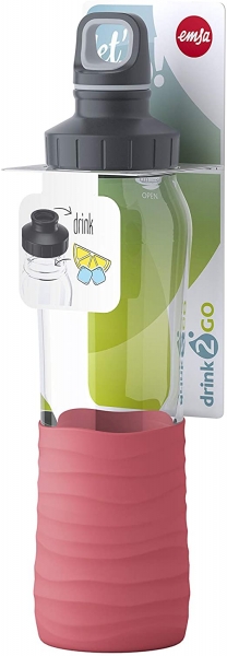 Emsa Drink2Go Glas Trinkflasche Fassungsvermögen: 0,7 Liter Schraubverschluss Korall-Rot