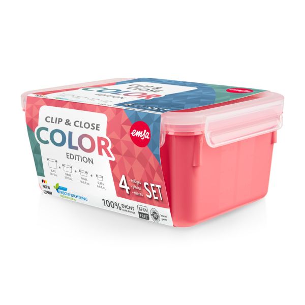 EMSA CLIP & CLOSE FRISCHHALTEDOSENSET COLOR EDITION 4-teilig (0,20 / 0,55 / 0,80 / 2,20 L)