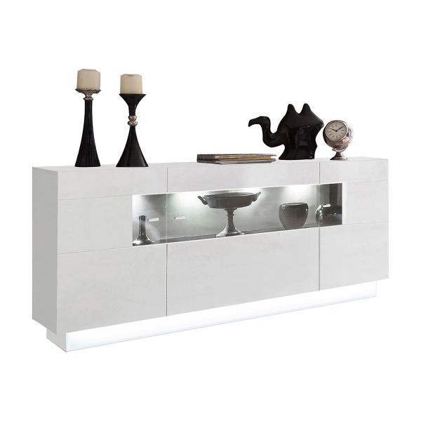 SENSIS 084-02 Sideboard/ Front: MDF Hochglanz / Farbe: Weiß - Ohne LED Beleuchtung - Ohne Dekoration - B/H/T(cm) 160 x 85 x 43