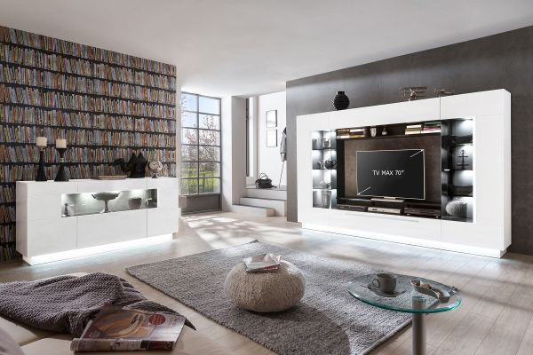 SENSIS 084-02 Sideboard/ Front: MDF Hochglanz / Farbe: Weiß - Ohne LED Beleuchtung - Ohne Dekoration - B/H/T(cm) 160 x 85 x 43