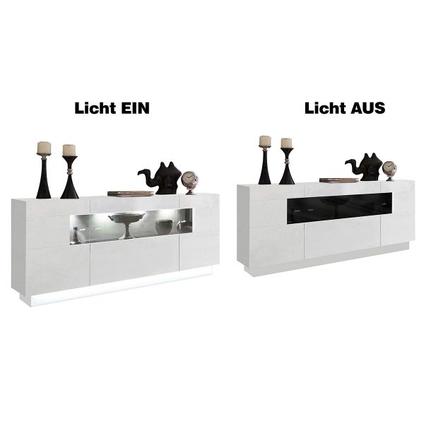 SENSIS 084-02 Sideboard/ Front: MDF Hochglanz / Farbe: Weiß - Ohne LED Beleuchtung - Ohne Dekoration - B/H/T(cm) 160 x 85 x 43
