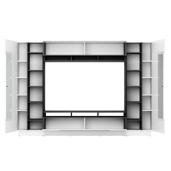 SENSIS VA-02 Wohnkombination 4-Teilig/Front: MDF Hochglanz / Farbe: Weiß - Ohne LED Beleuchtung - Ohne Dekoration - B/H/T(cm) 275 x 190 x 40