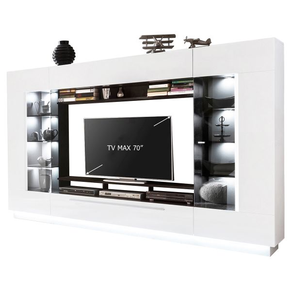 SENSIS VA-02 Wohnkombination 4-Teilig/Front: MDF Hochglanz / Farbe: Weiß - Ohne LED Beleuchtung - Ohne Dekoration - B/H/T(cm) 275 x 190 x 40