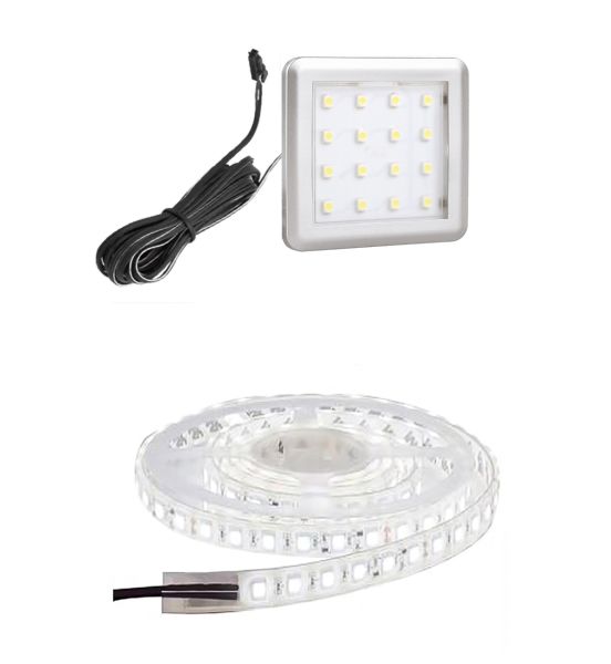 SENSIS II/DENIRA/NATA 84 LED Unterbauleuchte 4er Set SPOT LED Vitrinenbeleuchtung Schrankbeleuchtung Kaltweiß inkl. LED Netzteil 12 Volt (4er Set - Kaltweiß 6000K)