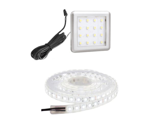 SENSIS II/DENIRA/NATA VA Unterbauleuchte 8er Set SPOT LED Vitrinenbeleuchtung Schrankbeleuchtung Kaltweiß inkl. LED Netzteil 12 Volt (8er Set - Kaltweiß 6000K)