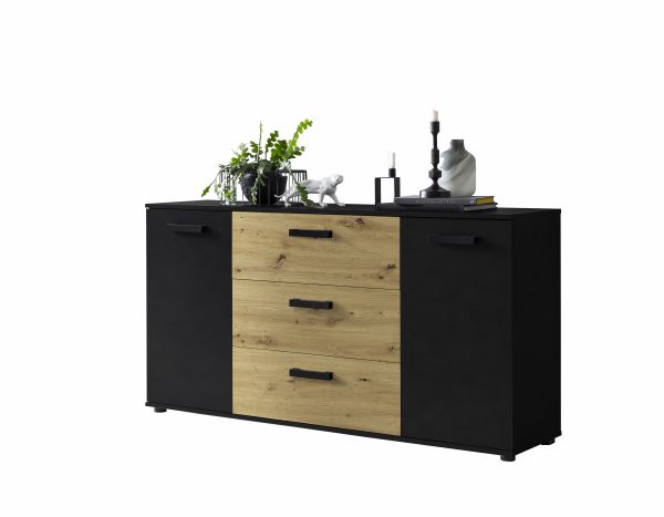 DUO 084 Sideboard/Front:Dekor Artisan Eiche/Schwarz/Korpus:Schwarz/Dekor Artisan Eiche