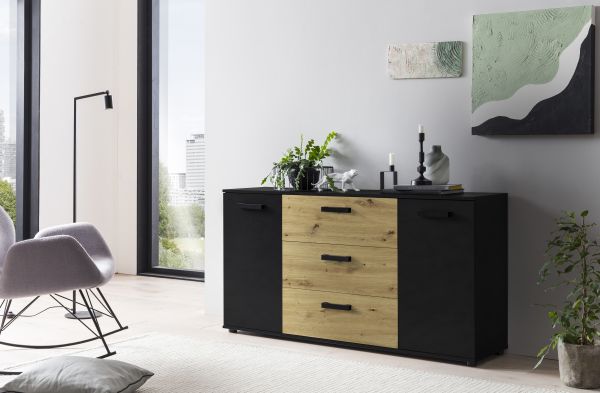 DUO 084 Sideboard/Front:Dekor Artisan Eiche/Schwarz/Korpus:Schwarz/Dekor Artisan Eiche