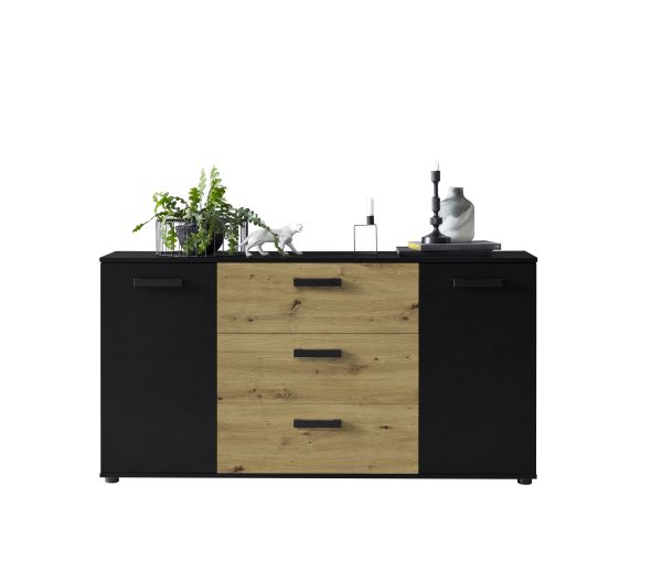 DUO 084 Sideboard/Front:Dekor Artisan Eiche/Schwarz/Korpus:Schwarz/Dekor Artisan Eiche