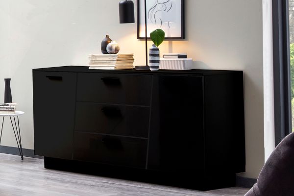 EMIRA 084 Sideboard/Front:Schwarz MDF Hochglanz Tiefgezogen/Korpus:Schwarz