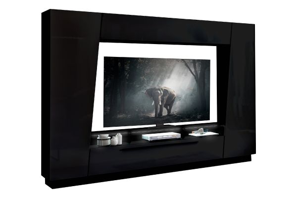 EMIRA VA Wohnkombination 4-teilig/Front:Schwarz MDF Hochglanz Tiefgezogen/Korpus:Schwarz/Ohne LED Beleuchtung