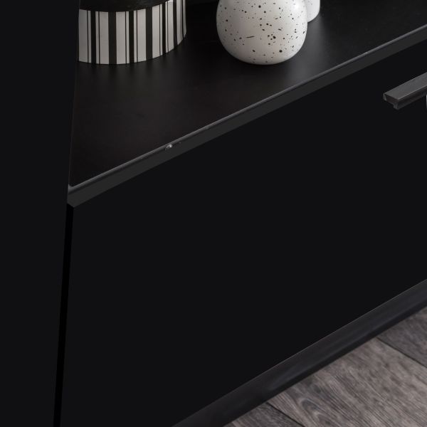 EMIRA VA Wohnkombination 4-teilig/Front:Schwarz MDF Hochglanz Tiefgezogen/Korpus:Schwarz/Ohne LED Beleuchtung
