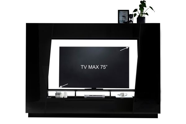EMIRA VA Wohnkombination 4-teilig/Front:Schwarz MDF Hochglanz Tiefgezogen/Korpus:Schwarz/Ohne LED Beleuchtung