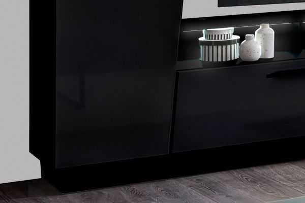 EMIRA VA Wohnkombination 4-teilig/Front:Schwarz MDF Hochglanz Tiefgezogen/Korpus:Schwarz/Ohne LED Beleuchtung
