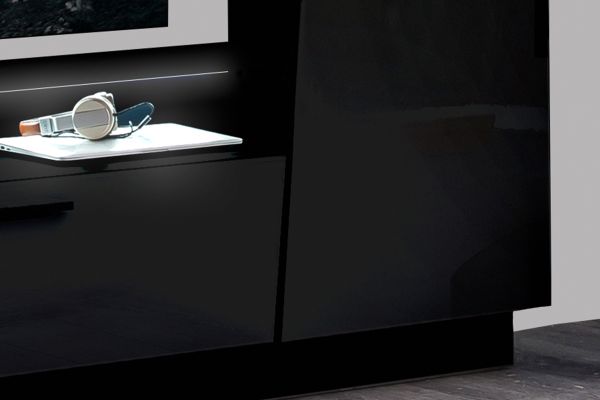 EMIRA VA Wohnkombination 4-teilig/Front:Schwarz MDF Hochglanz Tiefgezogen/Korpus:Schwarz/Ohne LED Beleuchtung