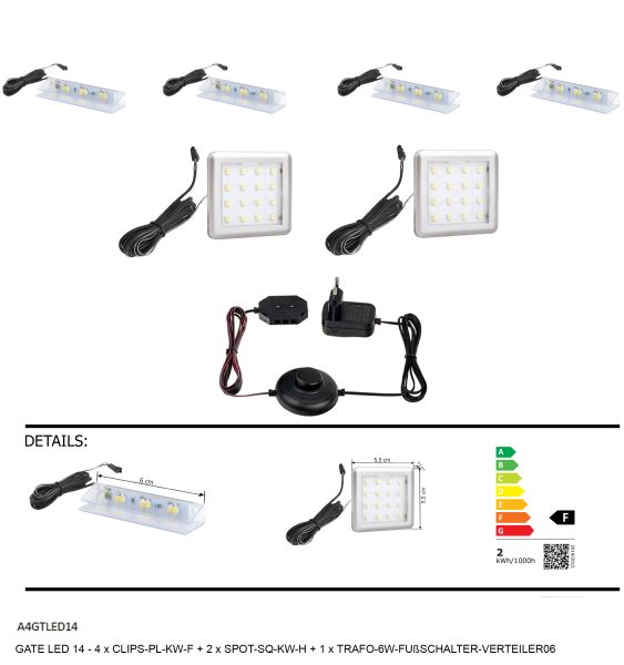 GATE LED 14-4xCLIPS-PL-KW-F+2xSPOT-SQ-KW-H+1xTRAFO-6W-FUßSCHALTER-VERTEILER06