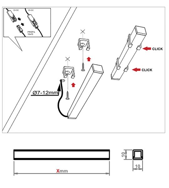 GATE LED VB-2xPROFIL-CW+6xCLIPS-CW+2xSPOT-CW+1xTRAFO-FUßSCHALTER