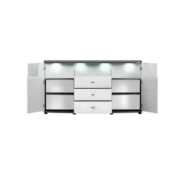 GATE 085-01 Sideboard/Front:Weiß MDF Hochglanz Tiefgezogen/Korpus:Anthrazit/Ohne LED Beleuchtung