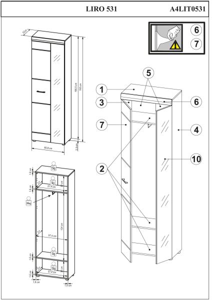 LIRO 531 Garderobenschrank mit Spiegel Front:Weiß MDF Hochglanz Tiefgezogen /Korpus:Dekor Artisan Eiche