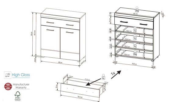 LIRO 582 Schuhschrank Front:Weiß MDF Hochglanz Tiefgezogen/Korpus:Dekor Artisan Eiche