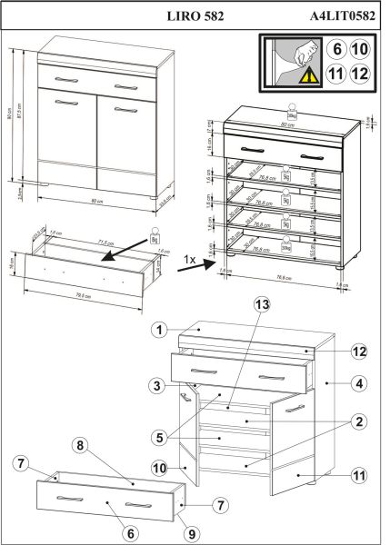 LIRO 582 Schuhschrank Front:Weiß MDF Hochglanz Tiefgezogen/Korpus:Dekor Artisan Eiche