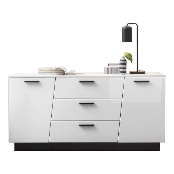 MEDIA V 084-01 Sideboard/Front:Weiß MDF Hochglanz Tiefgezogen/Korpus:Weiss-Schwarz