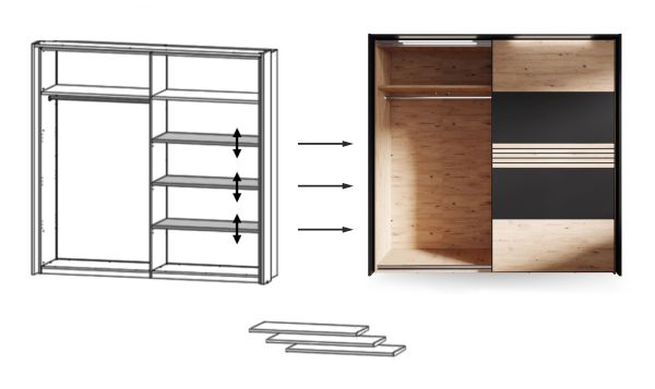 MELIKA 302SXSH Einlegeboden Set 3 teilig für Kleiderschrankrank /Korpus:Dekor Artisan Eiche