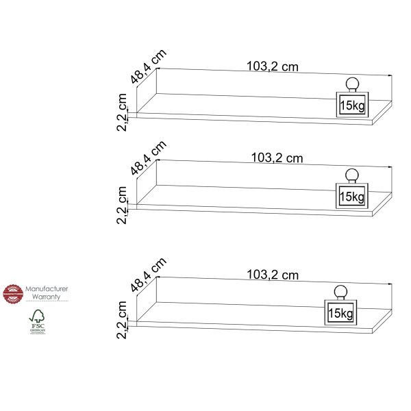 MELIKA 302SXSH Einlegeboden Set 3 teilig für Kleiderschrankrank /Korpus:Dekor Artisan Eiche