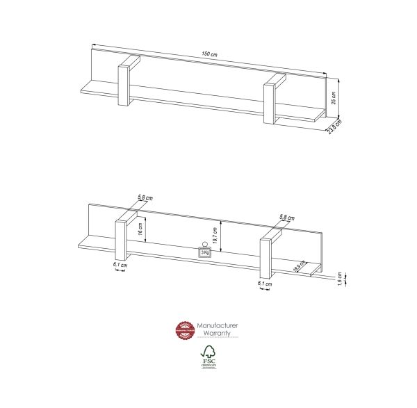 NORDI 070 Wandboard Front/Korpus:Schwarz