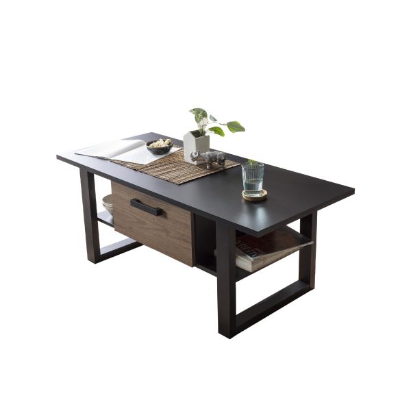 NORDI 900 Couchtisch/Top:Schwarz/Korpus:Okapi Nuss
