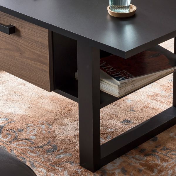 NORDI 900 Couchtisch/Top:Schwarz/Korpus:Okapi Nuss