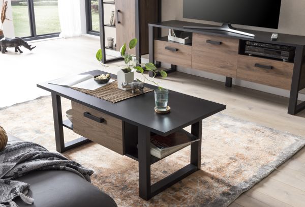 NORDI 900 Couchtisch/Top:Schwarz/Korpus:Okapi Nuss