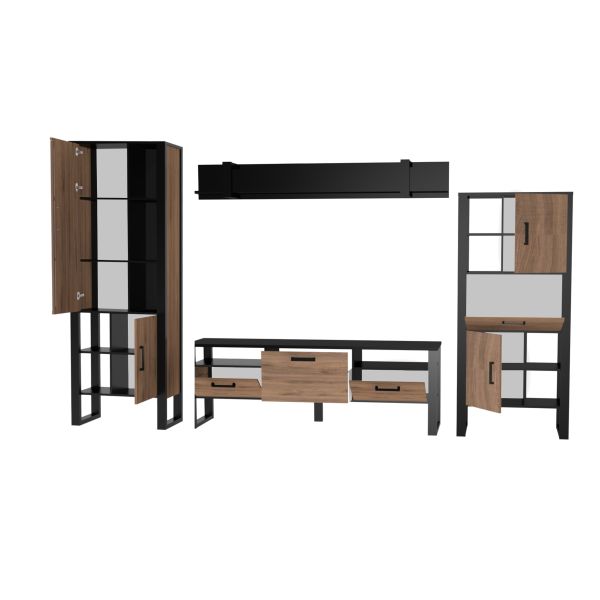 NORDI VA Wohnkombination Set 4-teilig Front:Dekor Okapi Nuss/Korpus:-Dekor Okapi Nuss/Ohne LED Beleuchtung