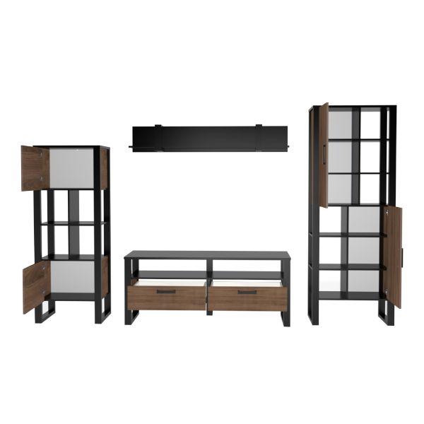 NORDI VB Wohnkombination Set 4-teilig Front:Dekor Okapi Nuss/Korpus:-Dekor Okapi Nuss