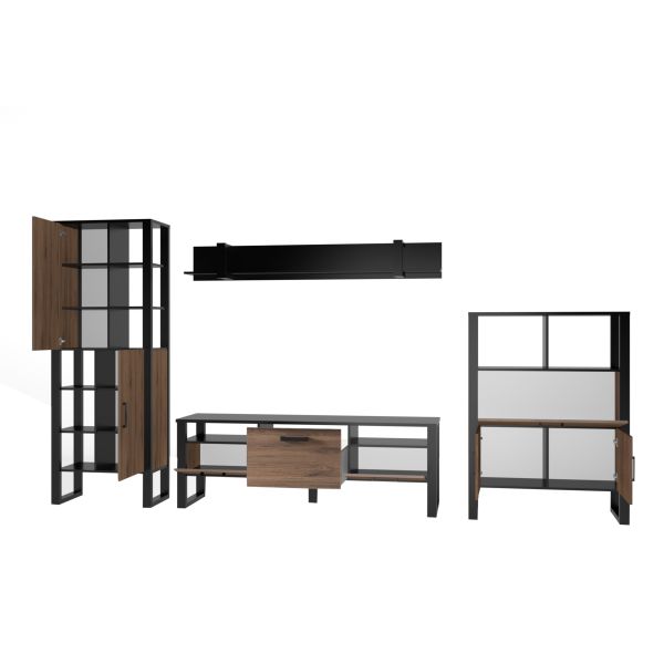 NORDI VC Wohnkombination Set 4-teilig Front:Dekor Okapi Nuss/Korpus:-Dekor Okapi Nuss
