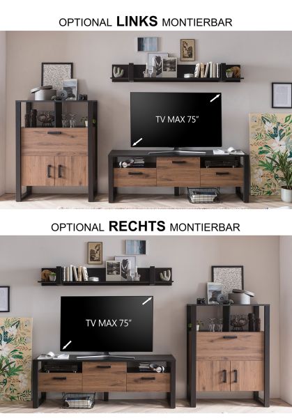 NORDI VD Wohnkombination Set 3-teilig Front:Dekor Okapi Nuss/Korpus:-Dekor Okapi Nuss