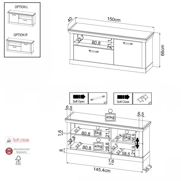 PORTUM 002 TV Lowboard/Front:Dekor Lamellen Flagstaff Eiche-Anthrazit/Korpus:Dekor Flagstaff Eiche