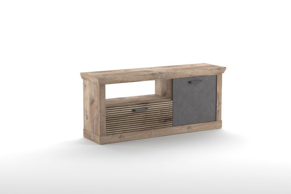 PORTUM 002 TV Lowboard/Front:Dekor Lamellen Flagstaff Eiche-Anthrazit/Korpus:Dekor Flagstaff Eiche