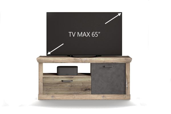 PORTUM 002 TV Lowboard/Front:Dekor Lamellen Flagstaff Eiche-Anthrazit/Korpus:Dekor Flagstaff Eiche
