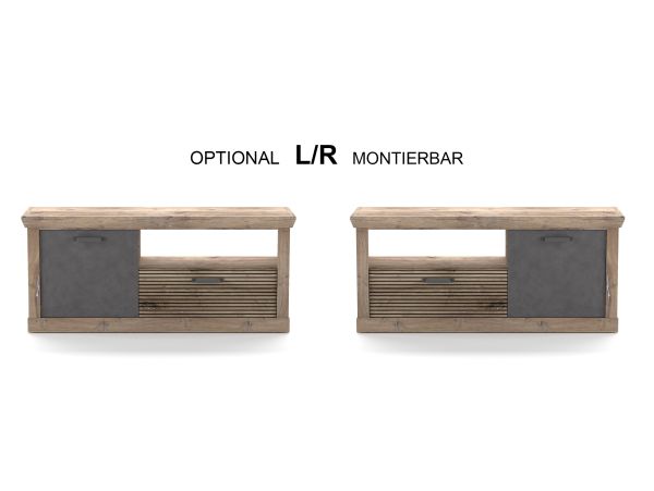 PORTUM 002 TV Lowboard/Front:Dekor Lamellen Flagstaff Eiche-Anthrazit/Korpus:Dekor Flagstaff Eiche