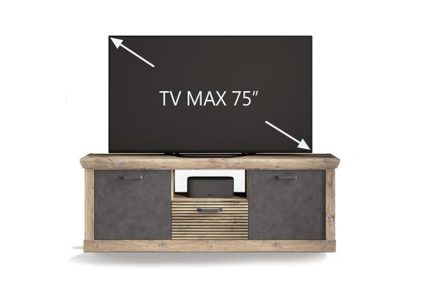 PORTUM 003 TV Lowboard/Front:Dekor Lamellen Flagstaff Eiche-Anthrazit/Korpus:Dekor Flagstaff Eiche