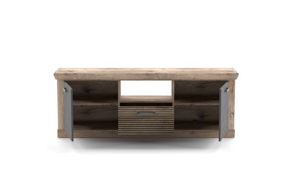 PORTUM 003 TV Lowboard/Front:Dekor Lamellen Flagstaff Eiche-Anthrazit/Korpus:Dekor Flagstaff Eiche