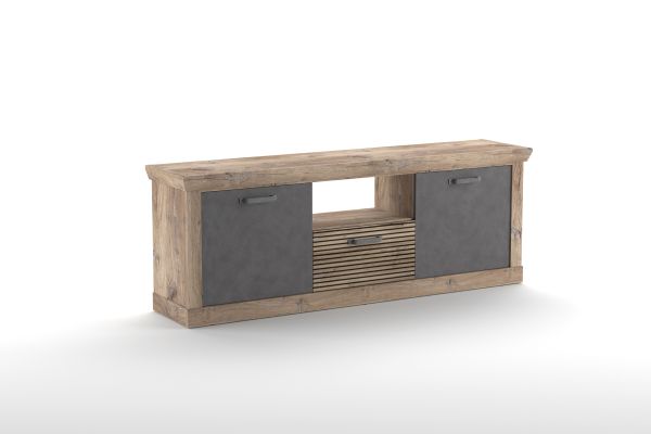 PORTUM 003 TV Lowboard/Front:Dekor Lamellen Flagstaff Eiche-Anthrazit/Korpus:Dekor Flagstaff Eiche